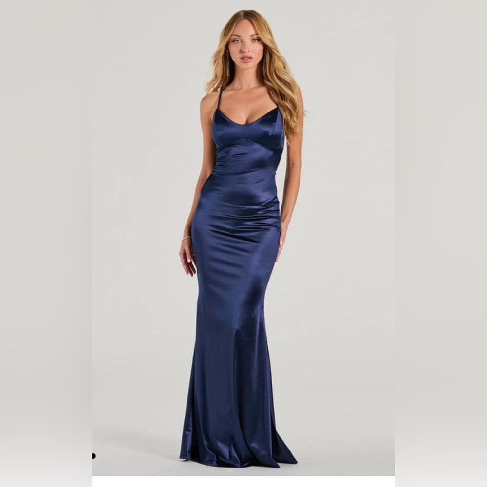 Navy Blue Satin Dress